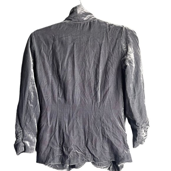 Elevenses by Anthropologie Grey Velvet Blazer Draped Front Relaxed Fit Jacket 4 - Picture 6 of 11